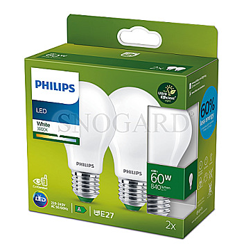 Philips 929003480091 Classic LED 60W E27 3000K 2er Pack