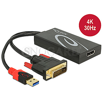 DeLOCK 62596 DVI (24+1) -> Displayport + USB Adapter 4K 30Hz 30cm schwarz