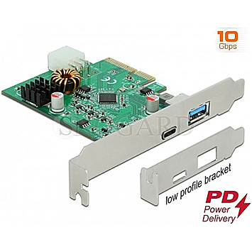 DELOCK 89001 PCIe x4 Karte USB Typ-C Buchse + USB-A 3.1 extern USBC Power De