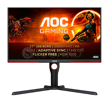 68.6cm (27") AOC Q27G3XMN/BK VA WQHD 180Hz Mini LED Pivot FreeSync Premium