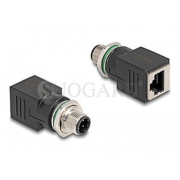 DeLOCK M12 Adapter D-kodiert 4pin Stecker zu RJ45 Buchse gerade schwarz