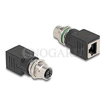 DeLOCK 60064 M12 Adapter X-kodiert 8pin Buchse zu RJ45 Buchse gerade schwarz