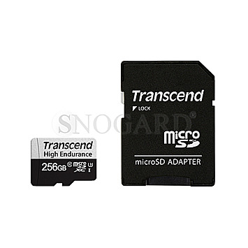 256GB Transcend High Endurance 350V R100/W45 microSDXC UHS-I U3 Class 10 Kit